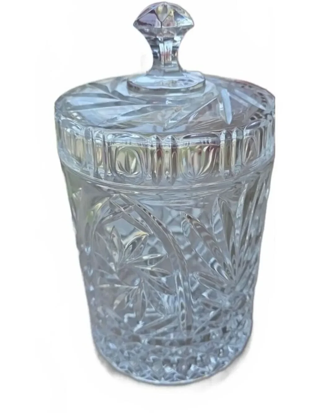Vintage St George Lead Clear Crystal Barrel Cookie Jar & Lid
